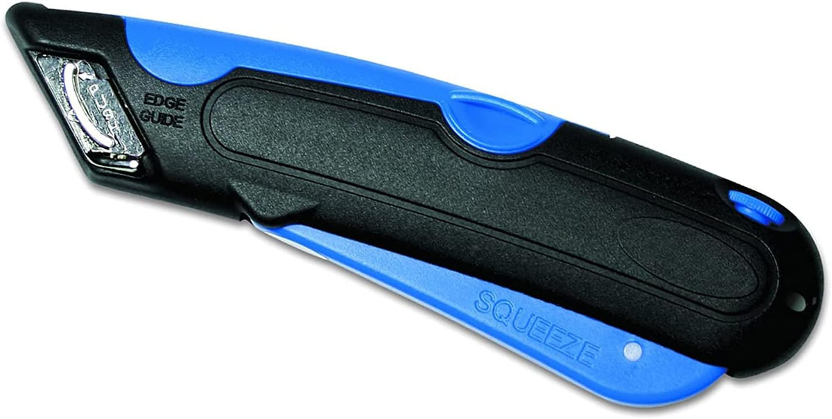 Self-Retracting Blade Safety Cutter, Left and Right Edge Guide, 3 Depth Setting, Preloaded with 3 Blades - Black/Blue