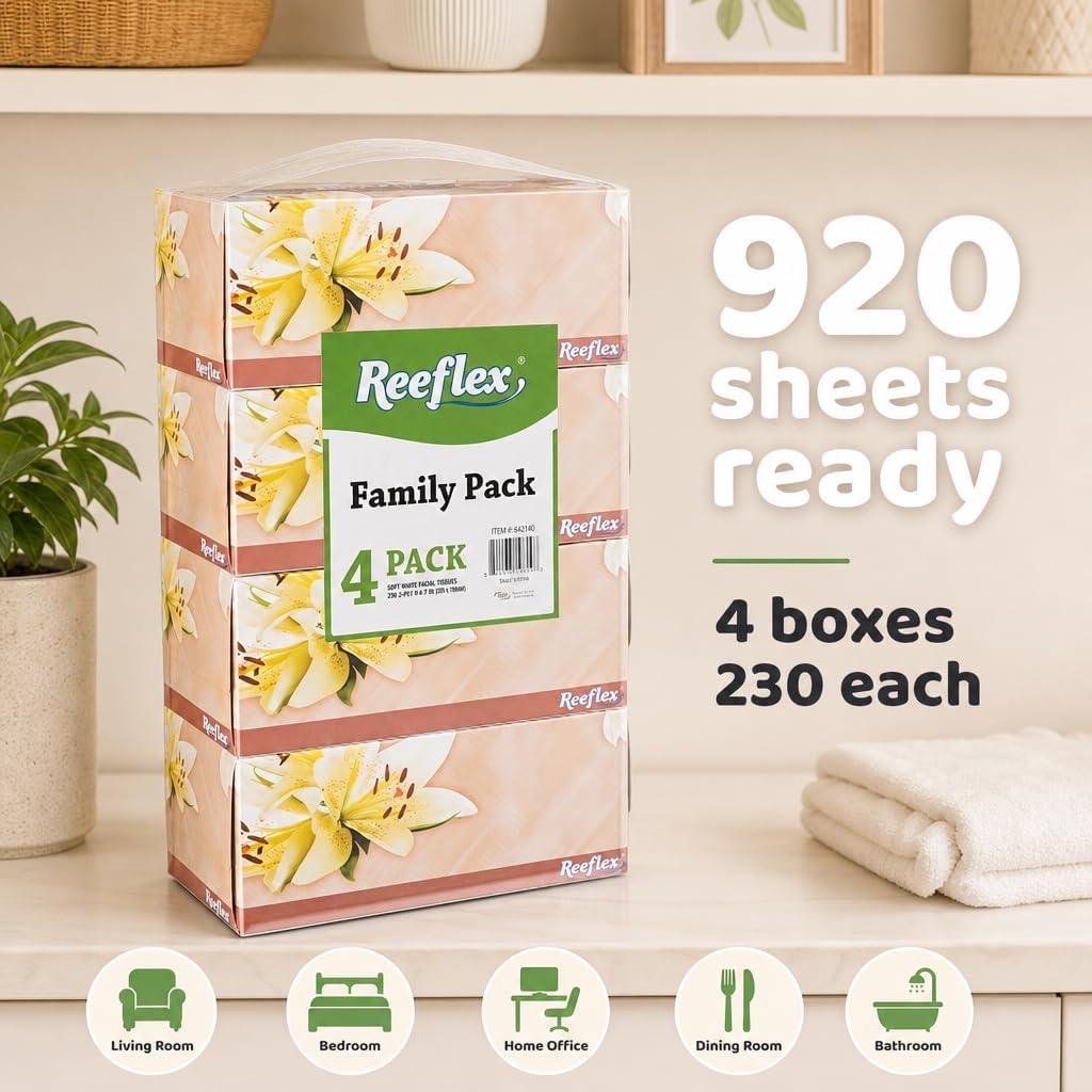 Facial Tissues, 2-Ply Soft Facial Tissue - 4 Boxes