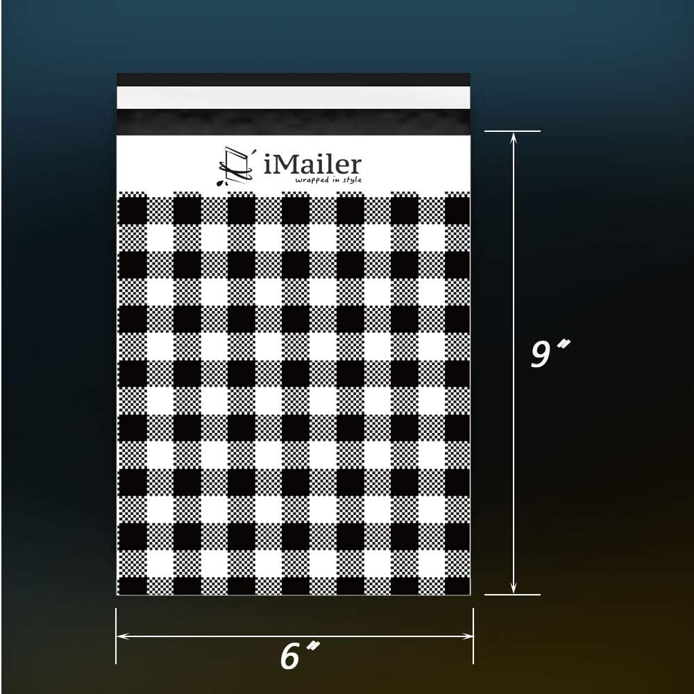 200 Count - 6x9 inch, Poly Mailer Black Gingham Plaid Envelope