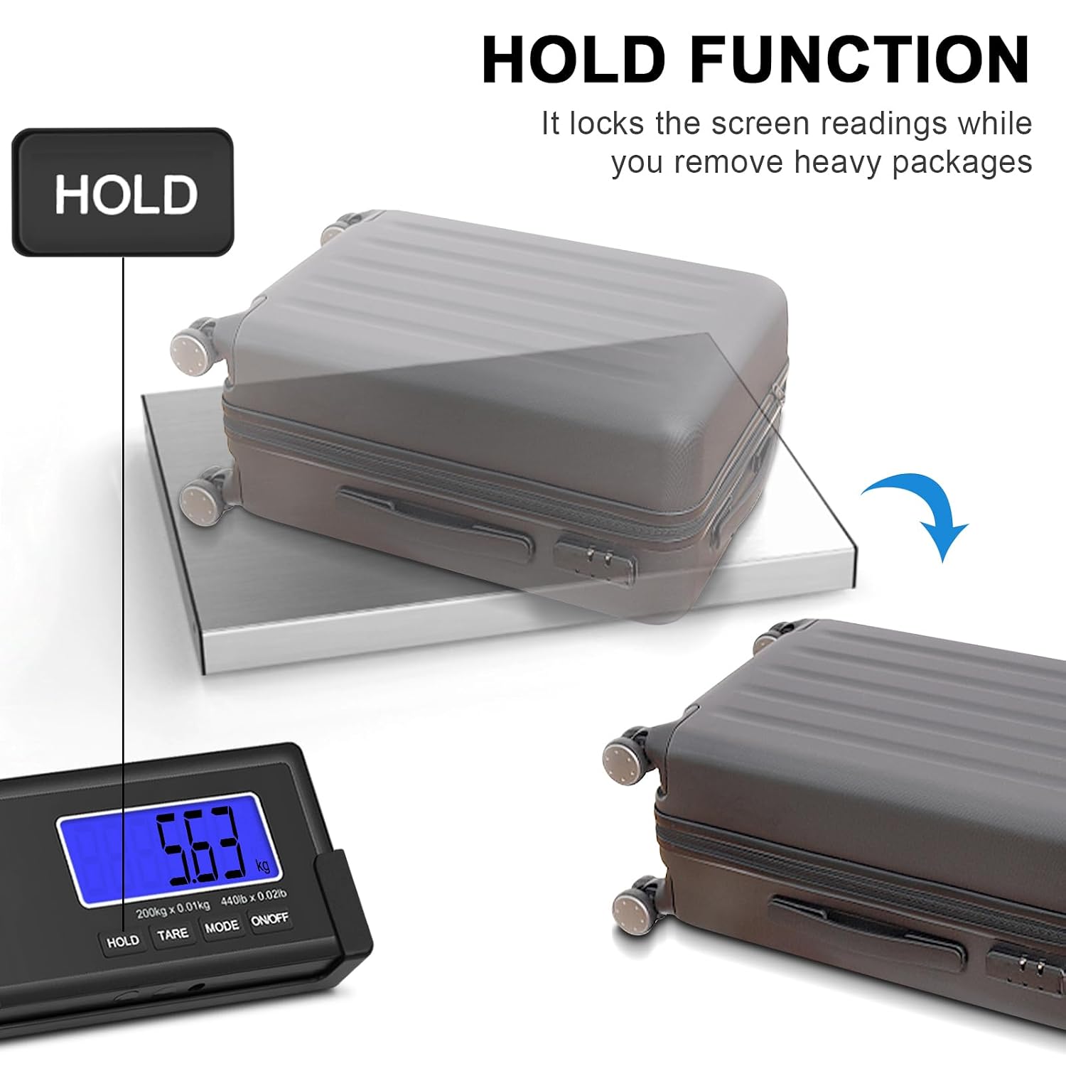 440lb Heavy Duty Digital Shipping Scale, 10g Wireless LCD | Stainless Steel Platform, Large Backlit LCD, Hold/Tare