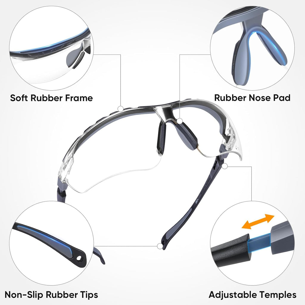 Anti-Fog Safety Glasses for Men and Women, ANSI Z87.1 Scratch Proof Eye Goggles with Adjustable Arms and UV Protection