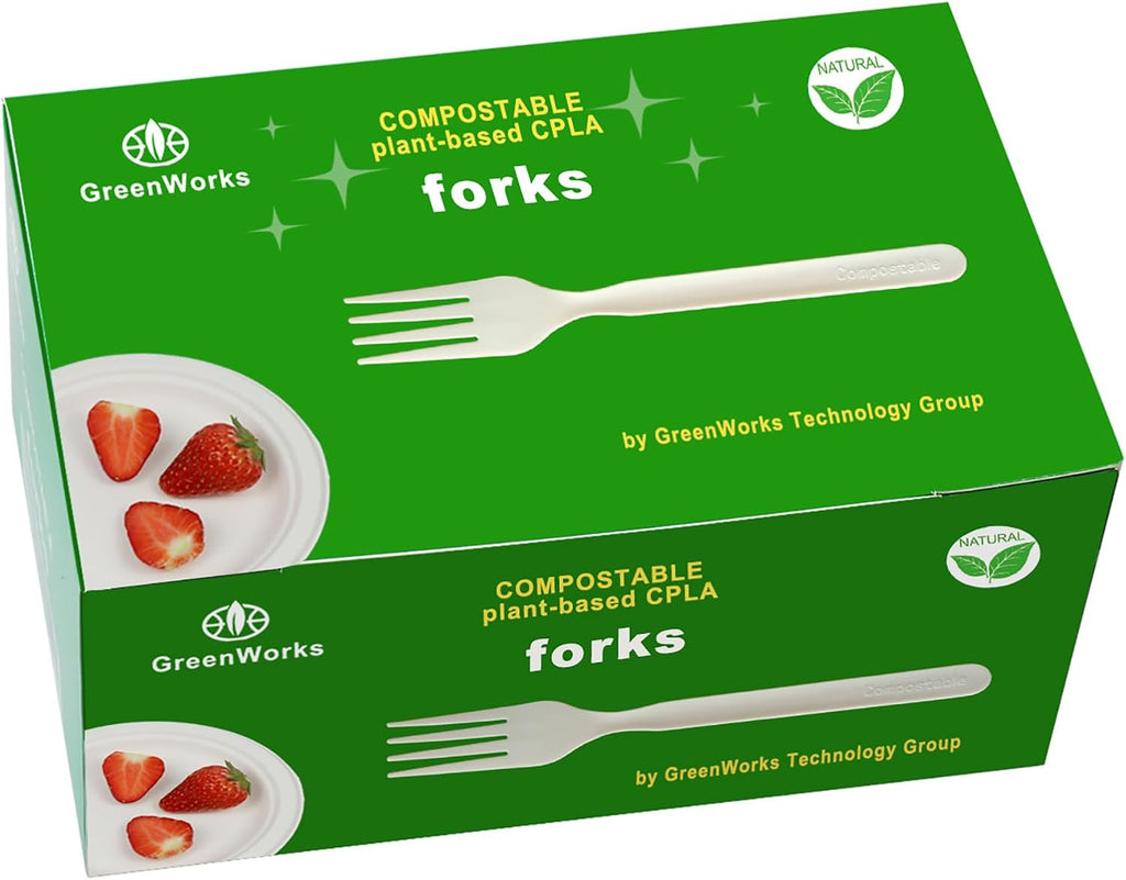 Heavy-duty Compostable Forks, BPI Certified 100 Count Large Disposable Cutlery Utensils Silverware Flatware Fork