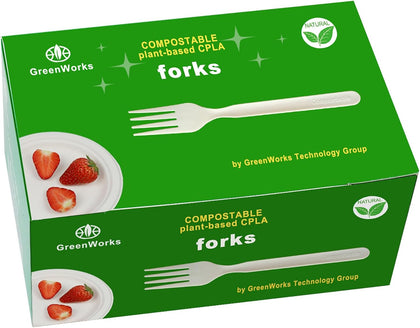 Heavy-duty Compostable Forks, BPI Certified 100 Count Large Disposable Cutlery Utensils Silverware Flatware Fork