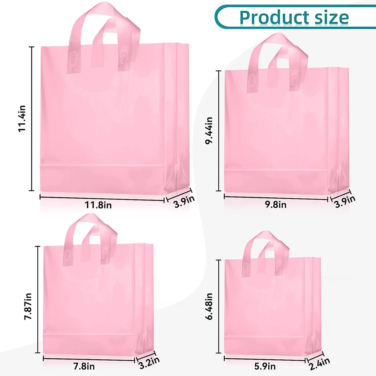 100 Pcs Plastic Gift Bags with Handles, Light Pink