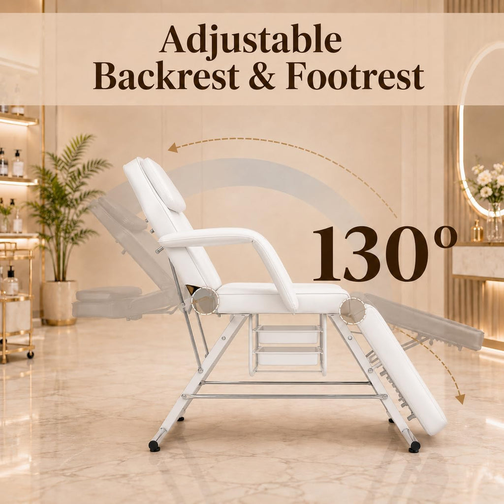 78” x 24” Tattoo Chair, Reclining Facial Bed Esthetician Chair, Waterproof 3-Section Lash Bed Massage Table with with