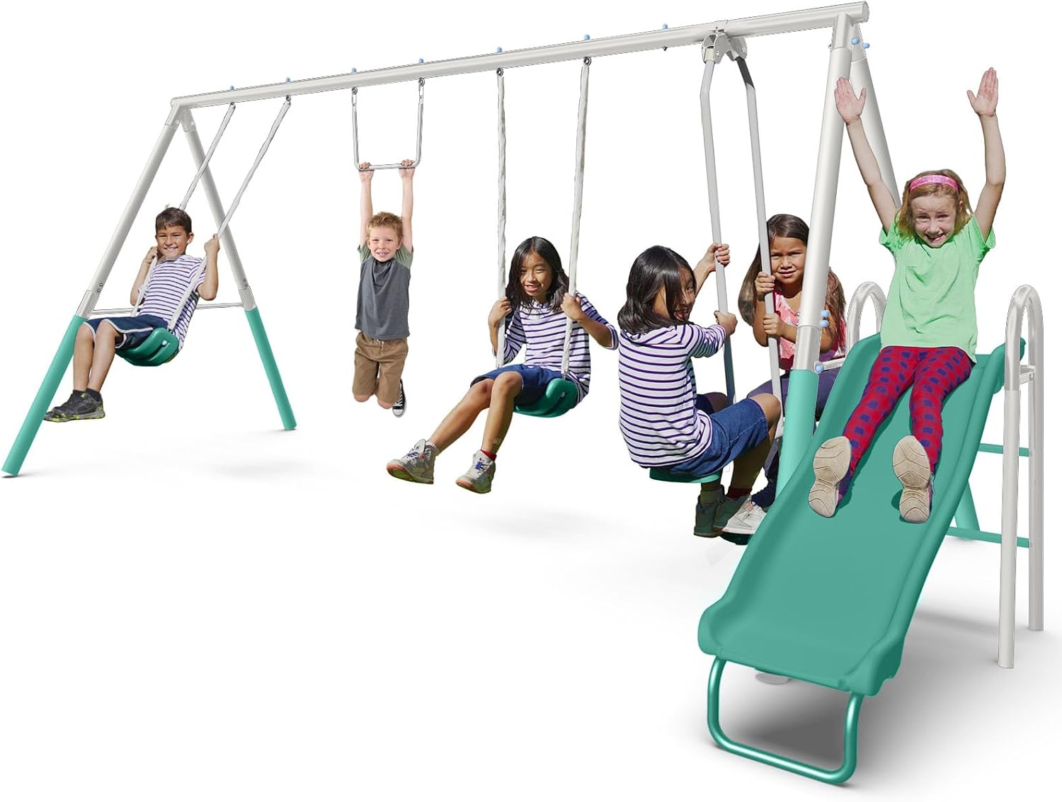 The Swing Company 600LBS Yonkers Metal Swing Set, Outdoor Backyard Playset Kids Aged 3-8 with 2 Swings, Glide Ride
