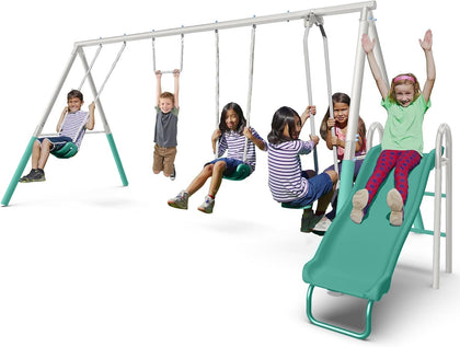 The Swing Company 600LBS Yonkers Metal Swing Set, Outdoor Backyard Playset Kids Aged 3-8 with 2 Swings, Glide Ride