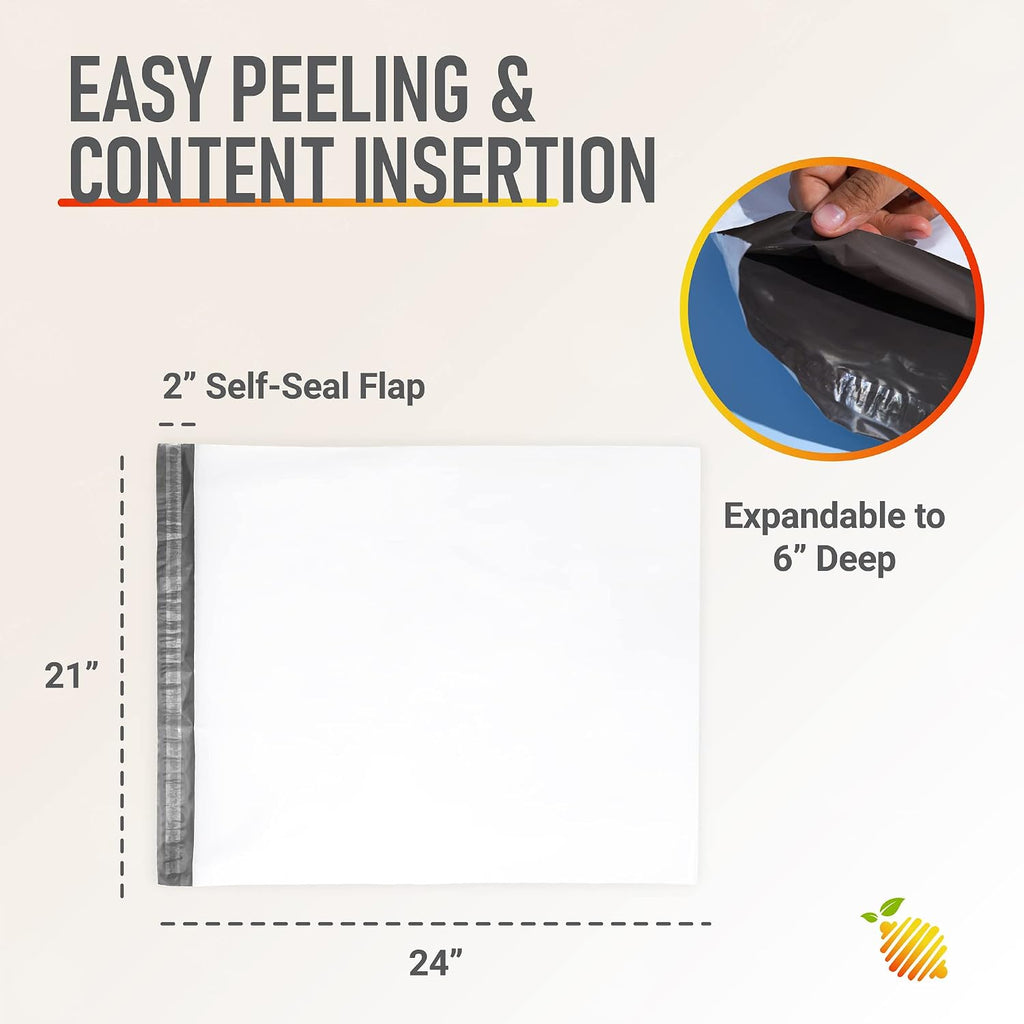 XXL Jumbo Poly Mailers 24x21x6, Expandable Gusseted 30-Pack