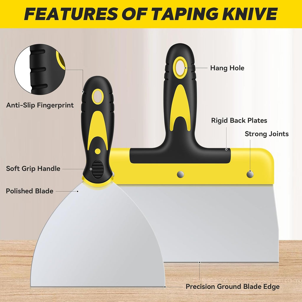 Putty Knife Set, 4PCS Stainless Steel Scraper Paint Tool with Comfortable Grip for Drywall Repair, Wallpaper Removal
