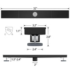 32 Inch Linear Shower Drain with Wedge Wire Grate, Matte Black