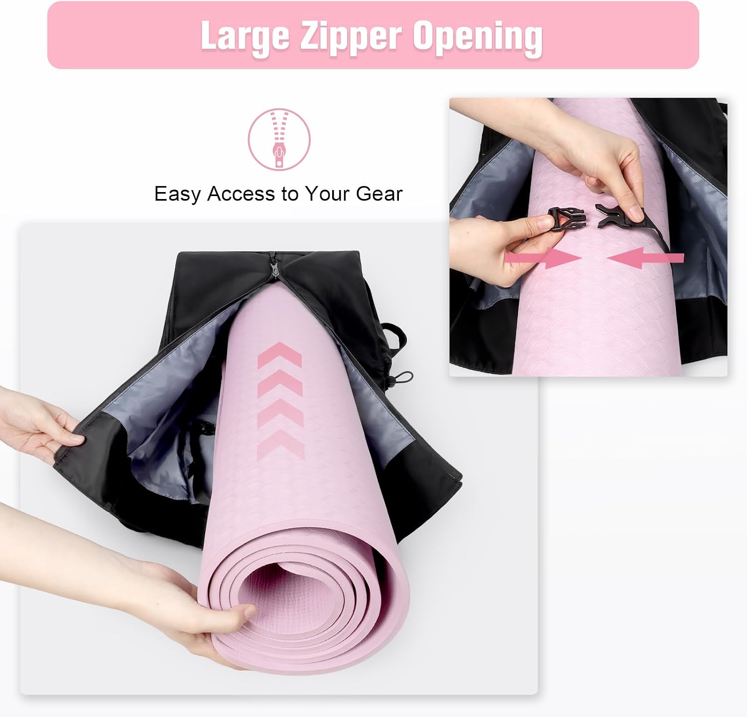 Yoga Mat Bag, Adjustable Yogamat Blocks Carrier with Backpack Straps and Side Pockets, Top-Opening Yoga Backpack for