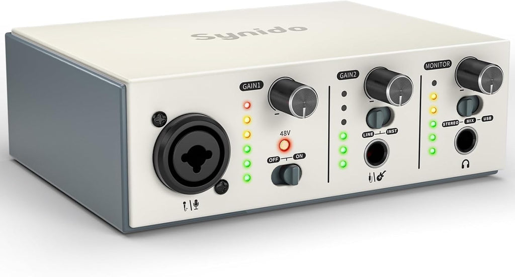 USB C Audio Interface for Recording Music, Streaming, Podcasting, Silver | XLR/6.35mm jacks, line In/hi-z switching