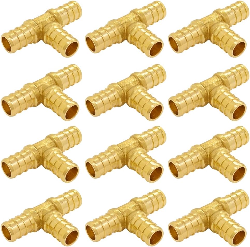 Hooshing 12 Pack 1/2" Pex Tee Fittings, Heavy Duty Brass Crimp Fitting