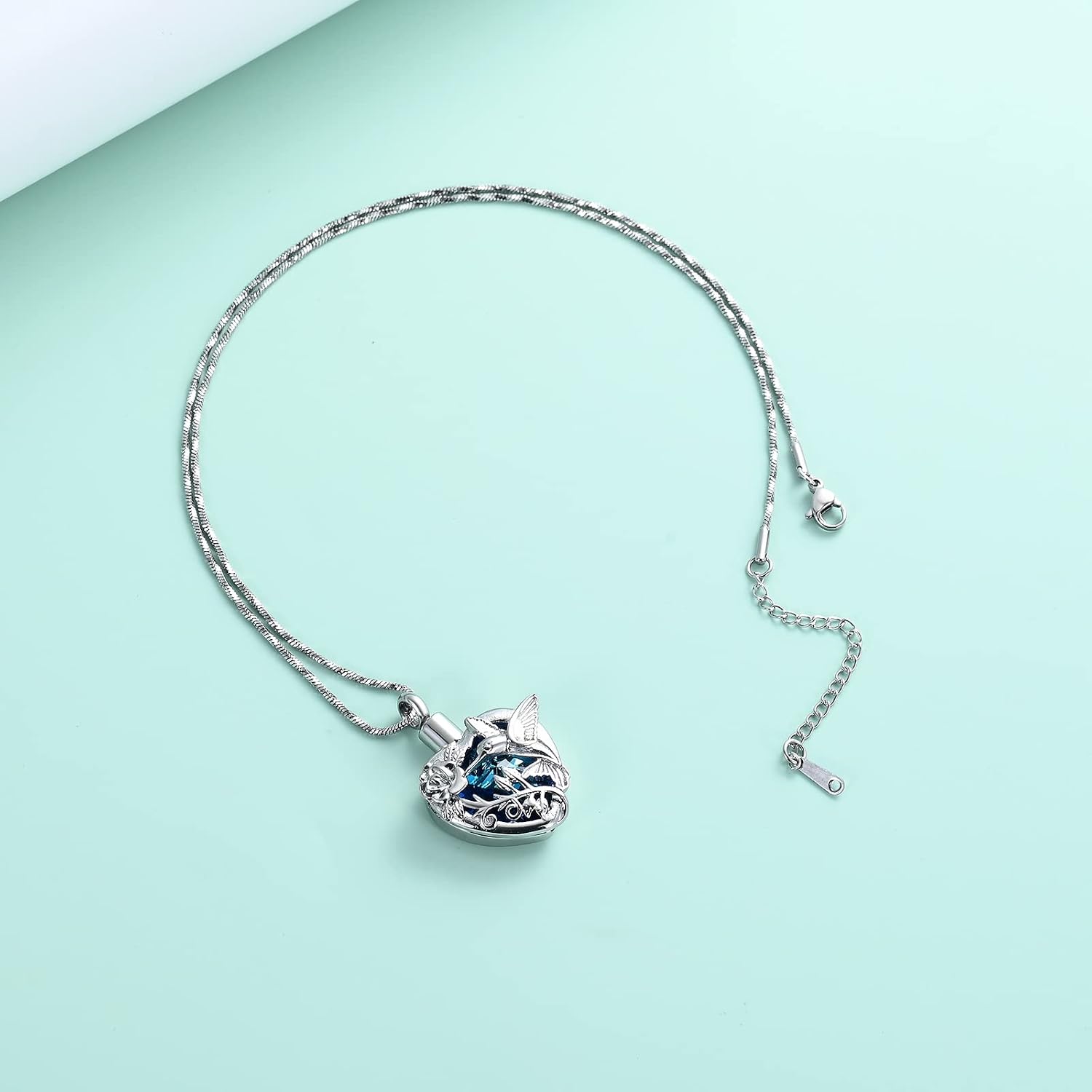 Hummingbird Cremation Jewelry Crystal Heart Urn Ashes Necklace for Women Men Memorial Keepsake Necklace of Loved One