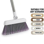 4-in-1 Broom and Dustpan Set, Long Handle Broom with Built-in Squeegee
