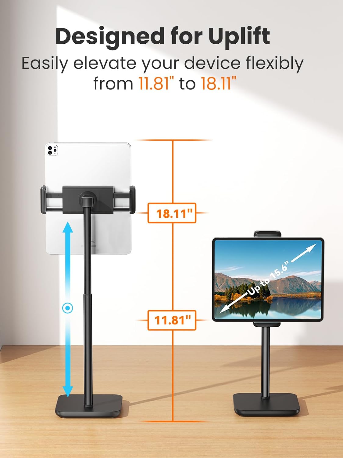 Height Adjustable Tablet Stand, 3.5lb (1.6kg) Max Support, Up to 18" Tall, Slim Portable Monitors Stand Compatible