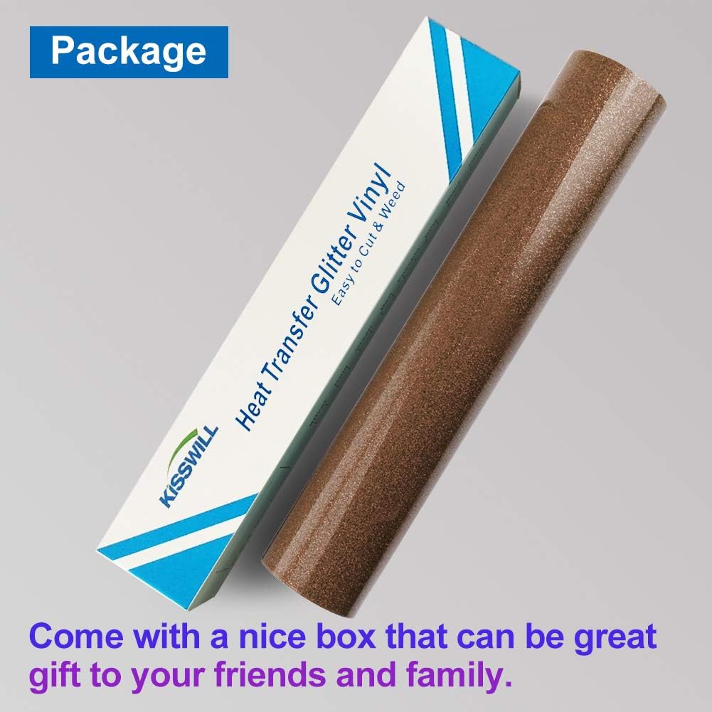 Brown Glitter HTV Heat Transfer Vinyl, 10 Inch X 5 Feet Iron on Vinyl Rolls for Garment T-Shirt, Compatible with