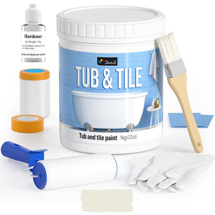 Tub Paint, Tub and Tile Refinishing Kit 33oz with Tools, Tile Refinishing Kit Bathtub Paint Water Based &Low Odor