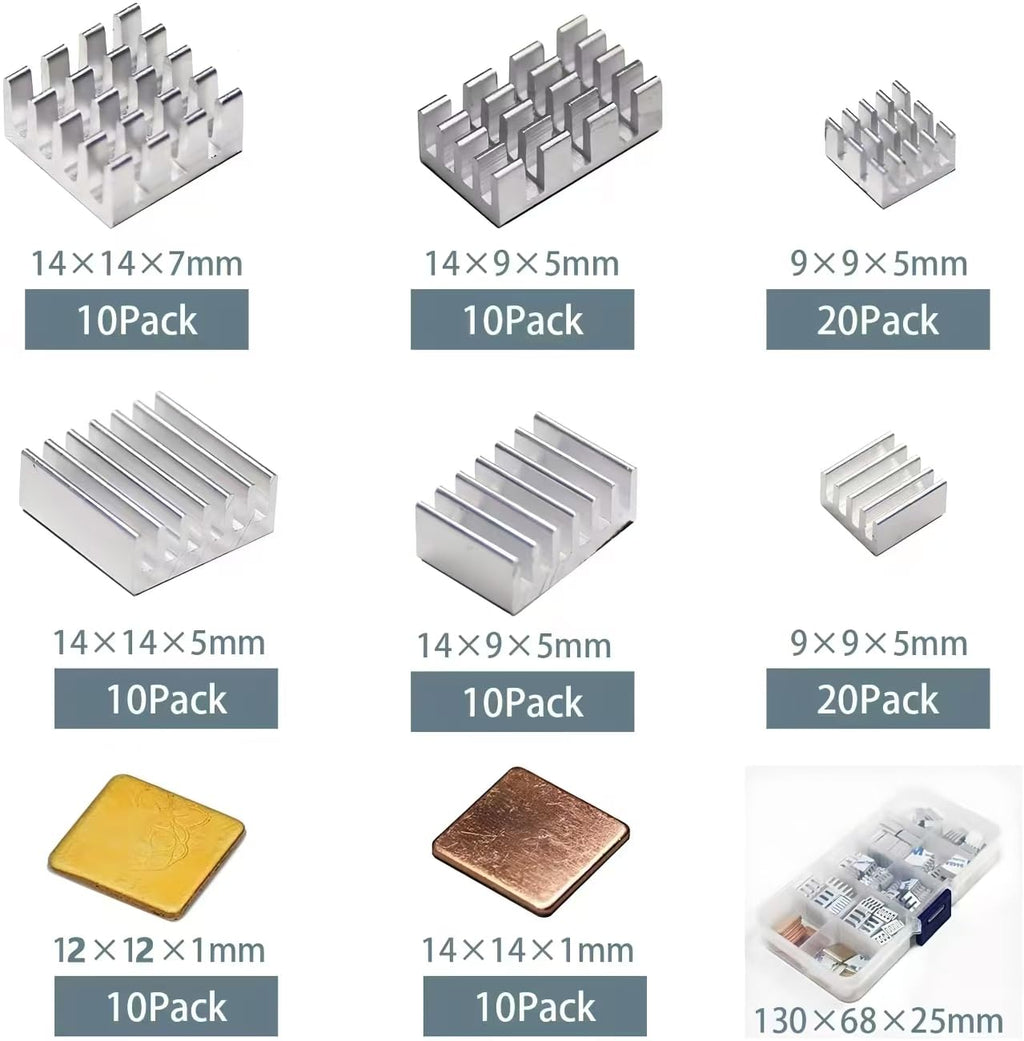 Pastall 100 PCS (8 Different Sizes) Heatsink Kit for Raspberry Pi A B+ 4/5