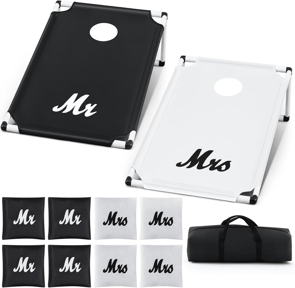Portable Cornhole Games Set, PVC Framed Corn Holes Kit-2 Cornhole Boards, 8 Corn Hole Bean Bags and Carrying Case for