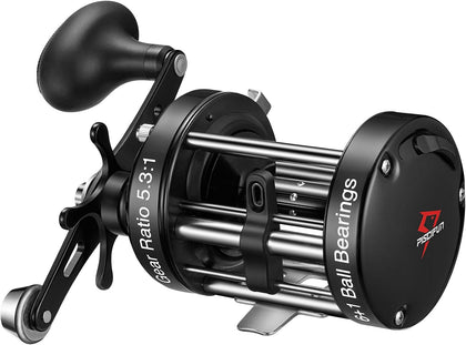 Chaos XS Round Baitcasting Reel, Saltwater Conventional Reel | Aluminum body, 5.3:1 ratio, 6+1 bearings, 18-22LB