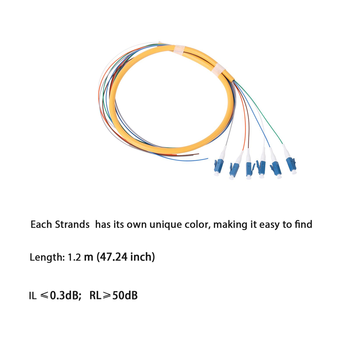 6-Strand LC OS2 Singlemode Pigtail 1.2m, 4-Pack