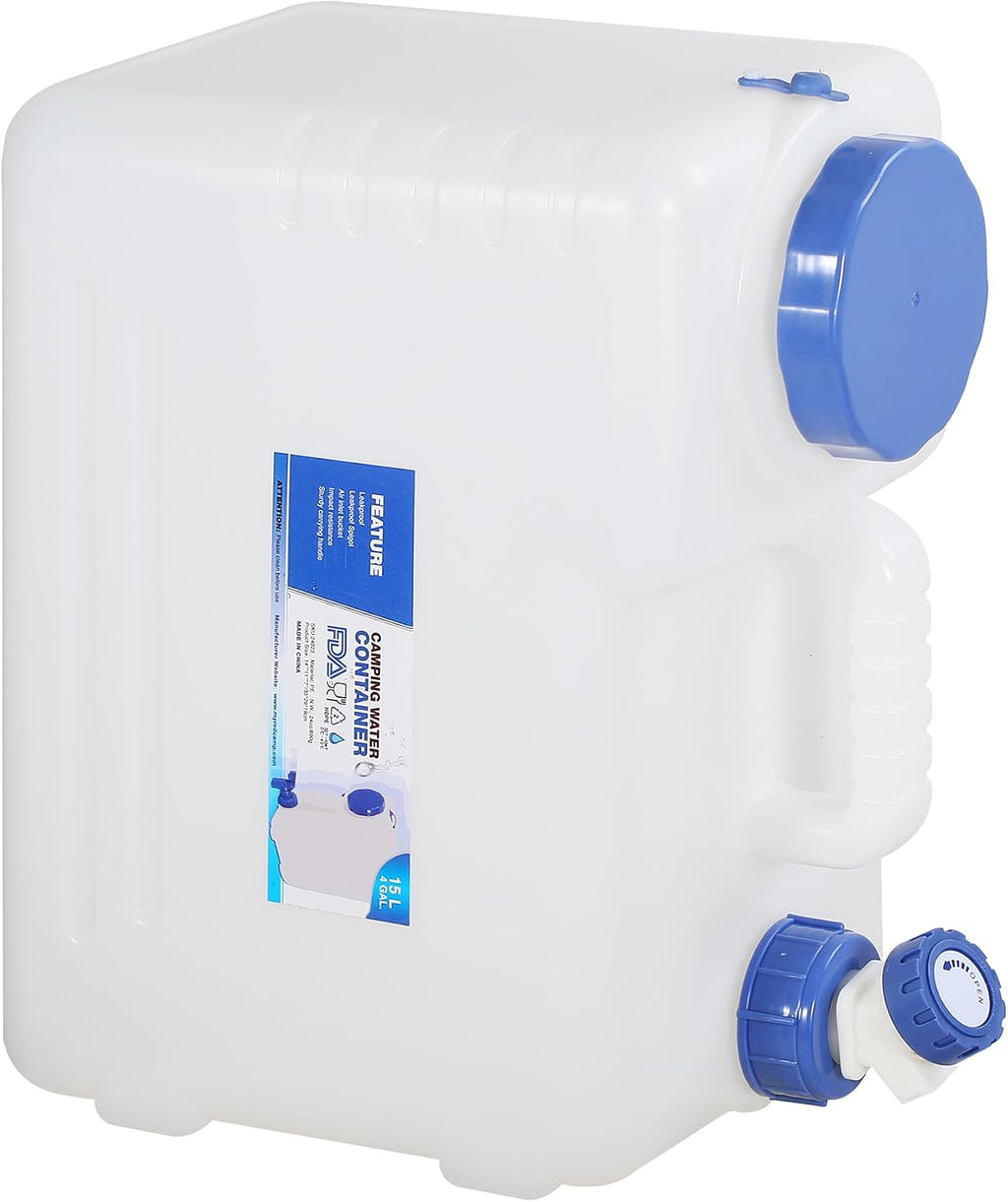 4 Gallon/15L Portable Water Container with Spigot, Water Storage Carrier for Camping Outdoor Hiking, BPA Free