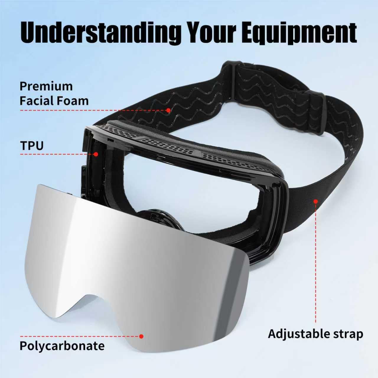 Snowboard Ski Goggles Men Women Frameless Anti Fog OTG Snow Goggles Skating Skiing Snowmobile Detachable Lens