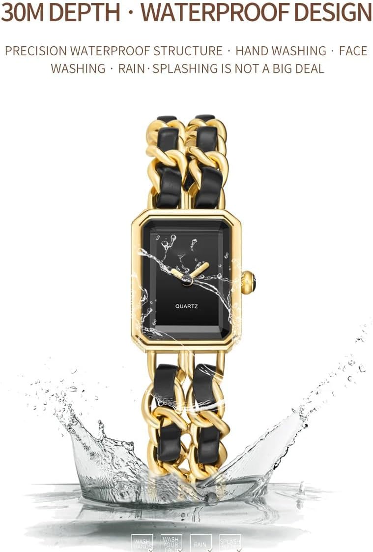 Elegant Womens Square Bracelet Watch, Chain Braid Band Quartz Watch | Retro Dress Design, Lightweight Fit, Adjustable