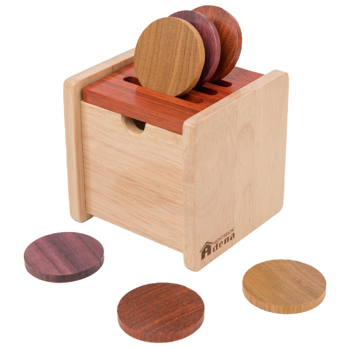 Wooden Coin Box with Lid Object Permanence 6-12 Months