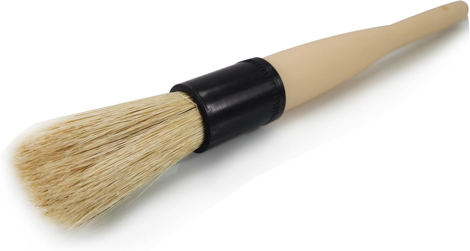 Boars Hair Detailing Brush - Gentle Scratch-Free Cleaning for Wheels, Grilles, Emblems, and Interior Surfaces