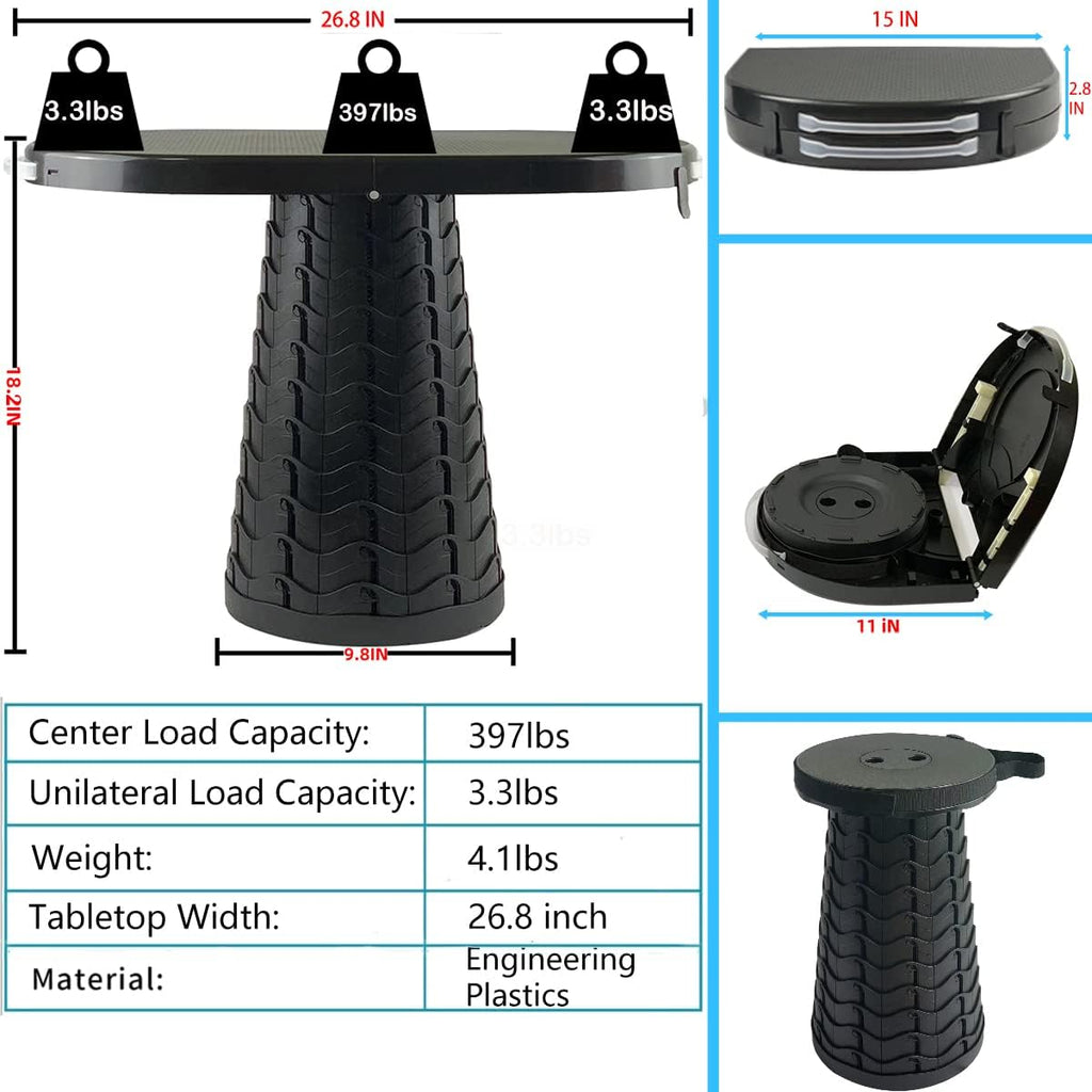 Portable Folding Table and Stool 2 in 1, Lightweight Collapsible Table for Camping Picnic Beach, Small Foldable Table