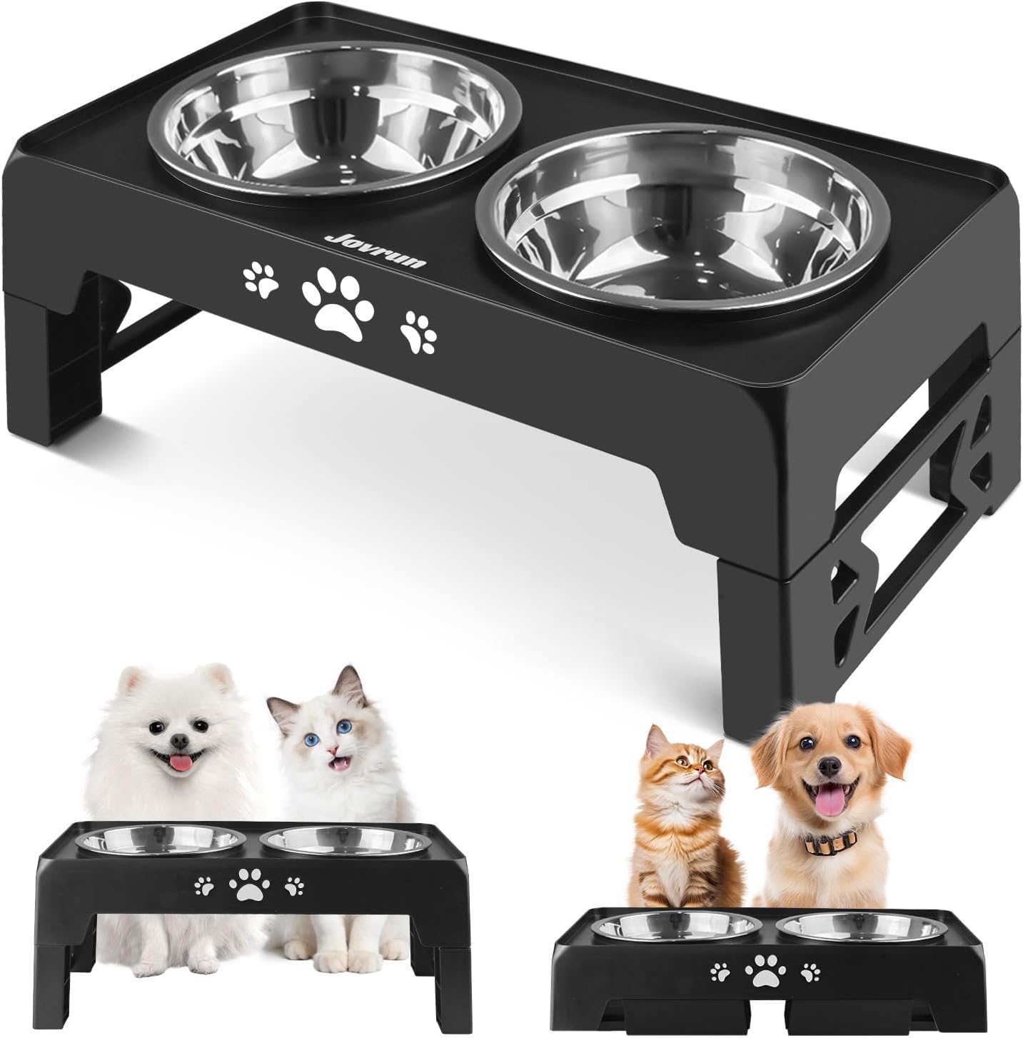 Elevated Dog Bowls for Small Dogs and Cats, Non-Slip Cat Bowls with 2 Thick 5.5" Stainless Steel Dishes, Dog Feeder 2