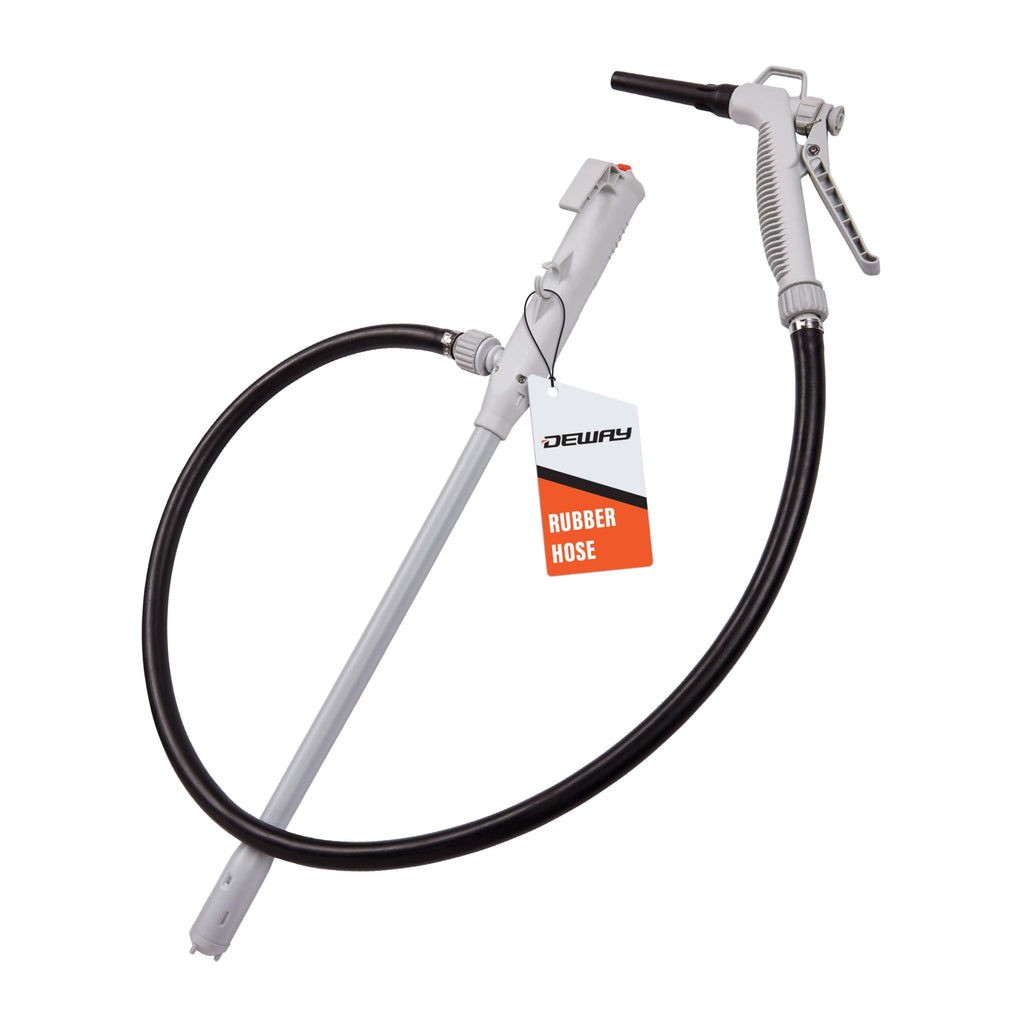 Deway Stick Fuel Pump, Trigger Nozzle, Hook Hang, 51in Rubber Hose, 4-AA