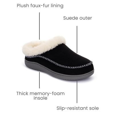 Women's Moccasin Slip-on Fuzzy House Slippers (Black, Size 7-8)