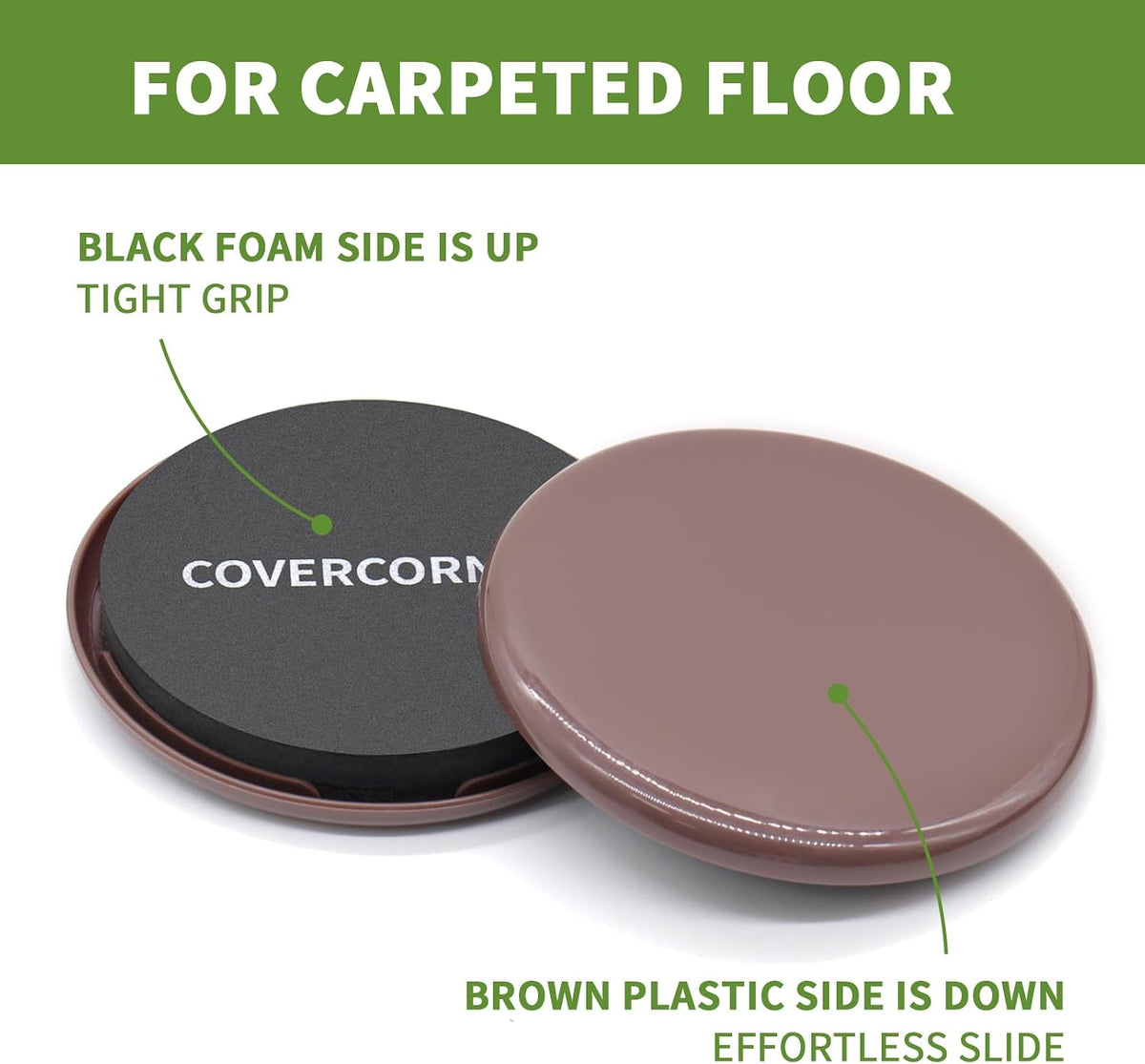 2 in 1 Furniture Sliders, 8 PCS in 3 1/2" or 4", Brown