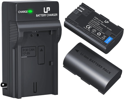 LP-E6 LP-E6N Battery and Charger Pack, 2-Pack 2600mAh Battery Compatible with Canon EOS 90D,80D,70D,60D,60DA,7D Mark