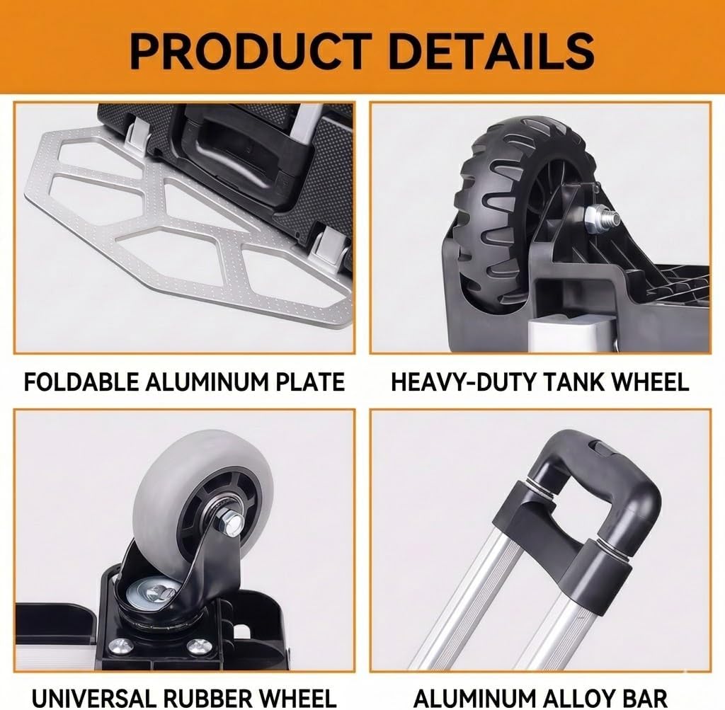 Upgraded 3-in-1 Folding Hand Truck, 500 lbs Capacity Heavy Duty Convertible Dolly Cart with Rubber Wheels