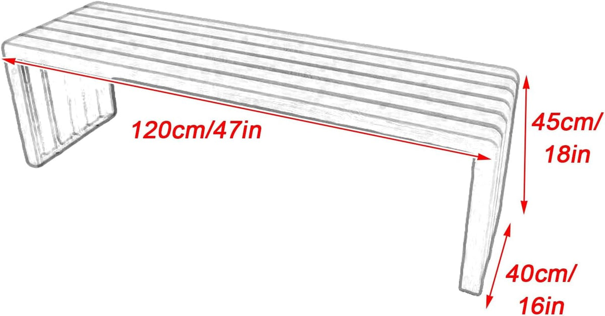 Outdoor Garden Bench, Galvanized Steel Park Patio Bench with Backless, Imitation Wood Grain Slatted Seat for Yard