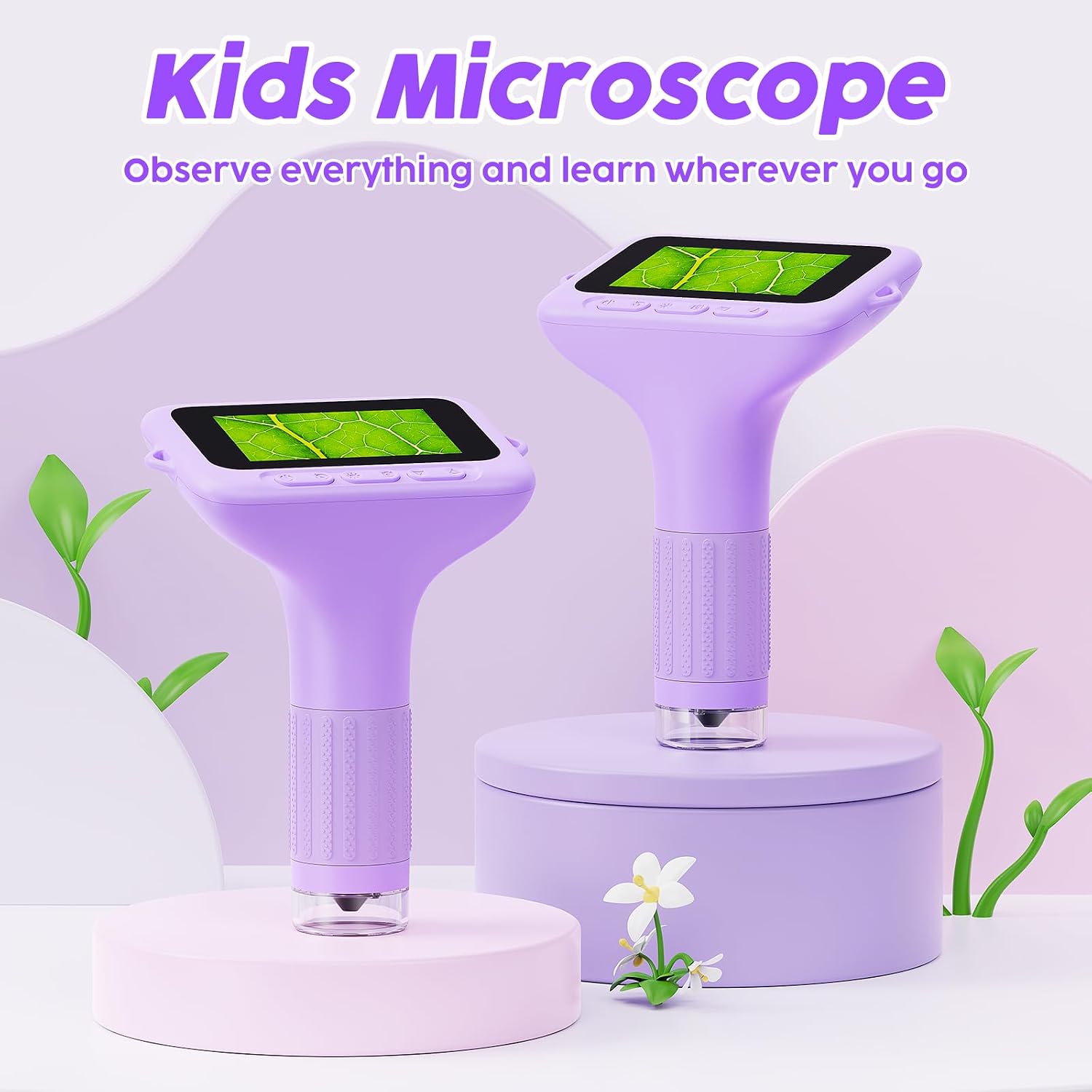 1000X Handheld Digital Kids Microscope with 3.0" IPS Screen, USB-Powered STEM Educational Science Toy with 8 LED