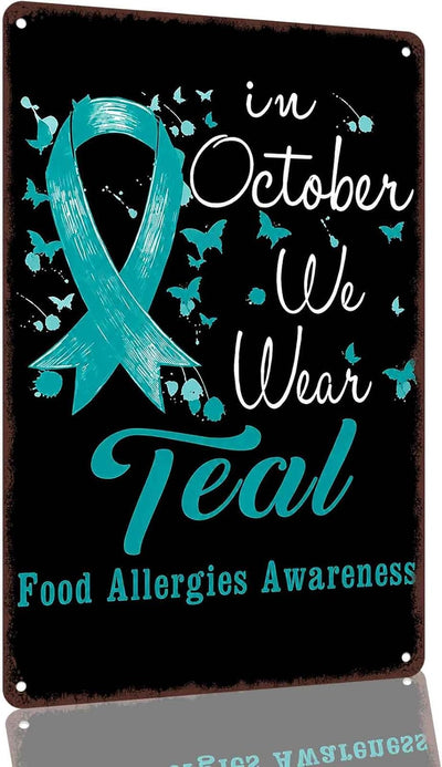 Food Allergies Awareness October Teal Aluminum Wall Sign, 8 x 12 Inch
