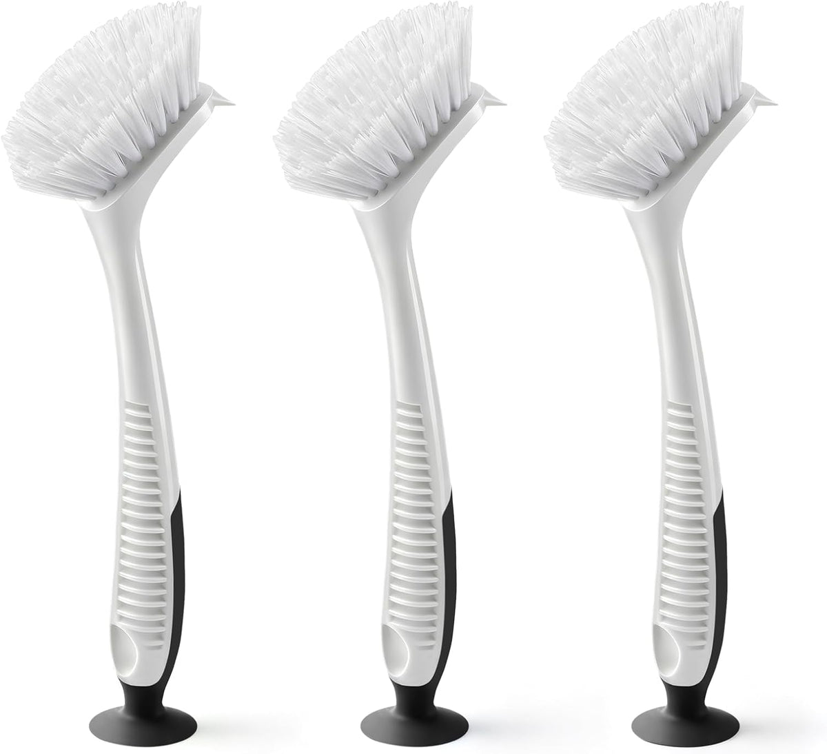 Dish Brush with Handle Suction Cup Kitchen Scrub Brush 3 Pack Black