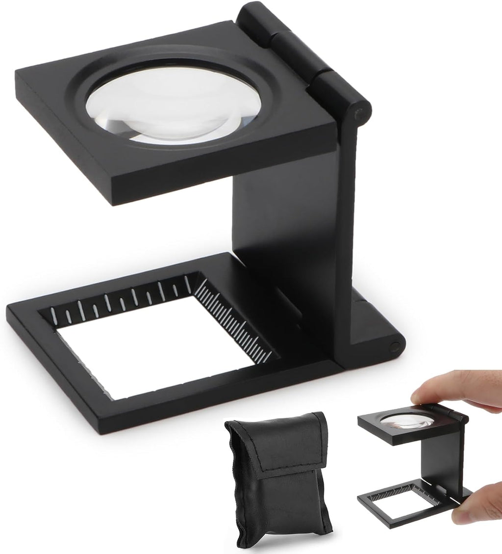 10X 28MM Pocket Magnifier Small Folding Jewelers Loupe | Three-folding Magnifying Glass with storage bag, mini