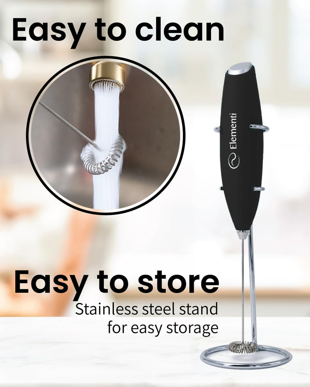Milk Frother Wand & Electric Stirrer with Stand - Turbo Coffee & Milk Frother Handheld - Hand Held Coffee Mixer Wand