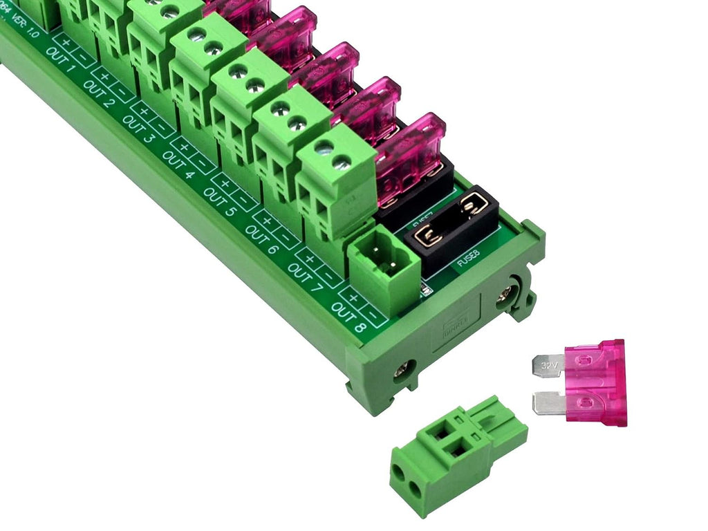 DIN Rail Mount DC 5-32V 8 Channel Pluggable Side Wiring Terminal Block Power Distribution Fuse Module, HCDC HD064RT