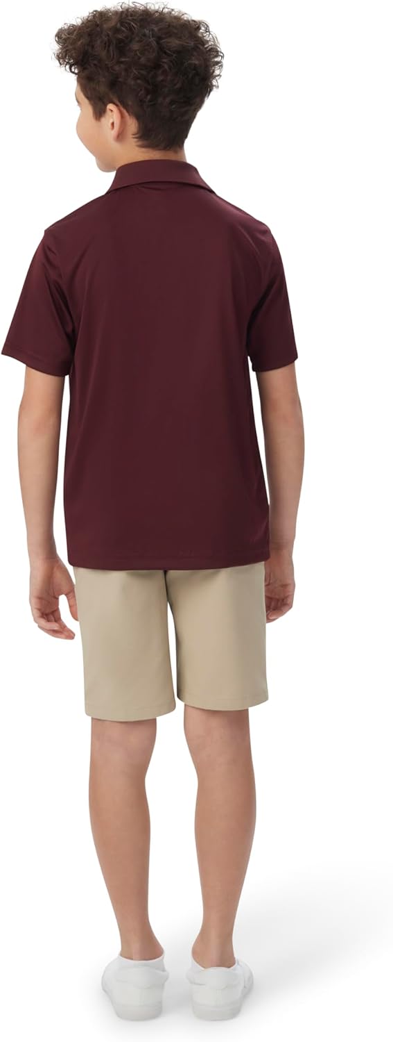 Boys' Short Sleeve Moisture Wicking Stretch Sport Polo Shirt (Kids Standard & Husky Sizes), Red, 18-20