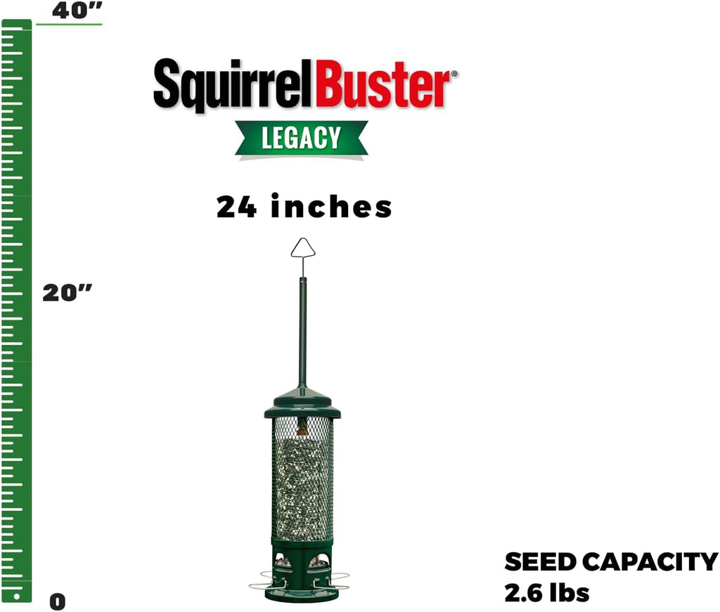 Squirrel Buster Legacy Squirrel-Proof Bird Feeder for Wild Birds – 4 Metal Removable Perches, 2.6 lb Seed Capacity