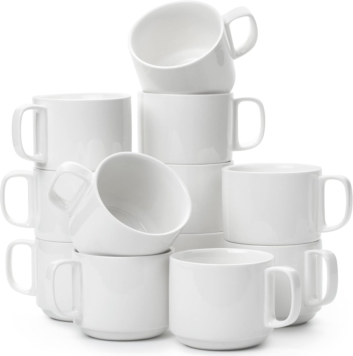 BTaT- Porcelain Stackable Coffee Mugs, 12 Pack, 12 oz, White