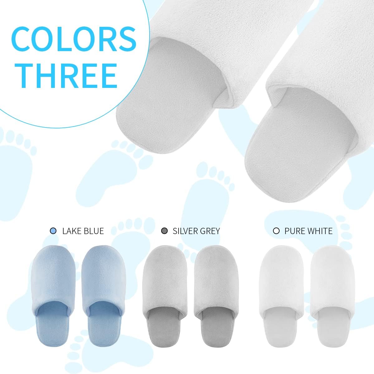 3-Pair Luxury Spa Slippers - Cotton Memory Foam Non-slip Closed Toe Washable Slippers for