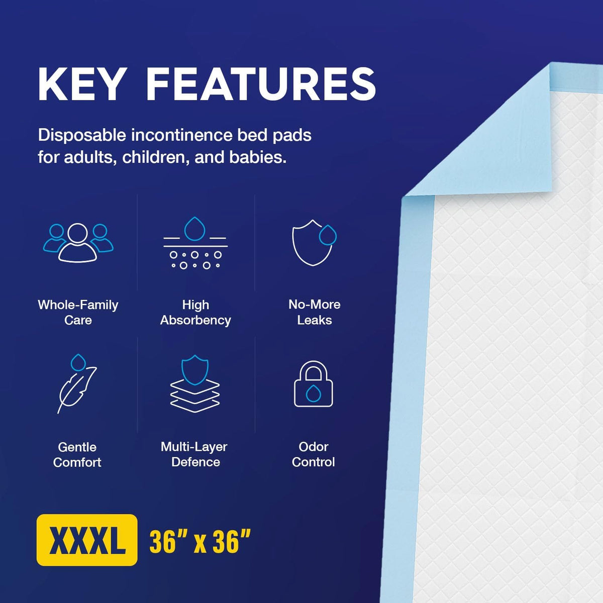 Chucks Pads Disposable Adult 36 x 36 | 50 Underpads